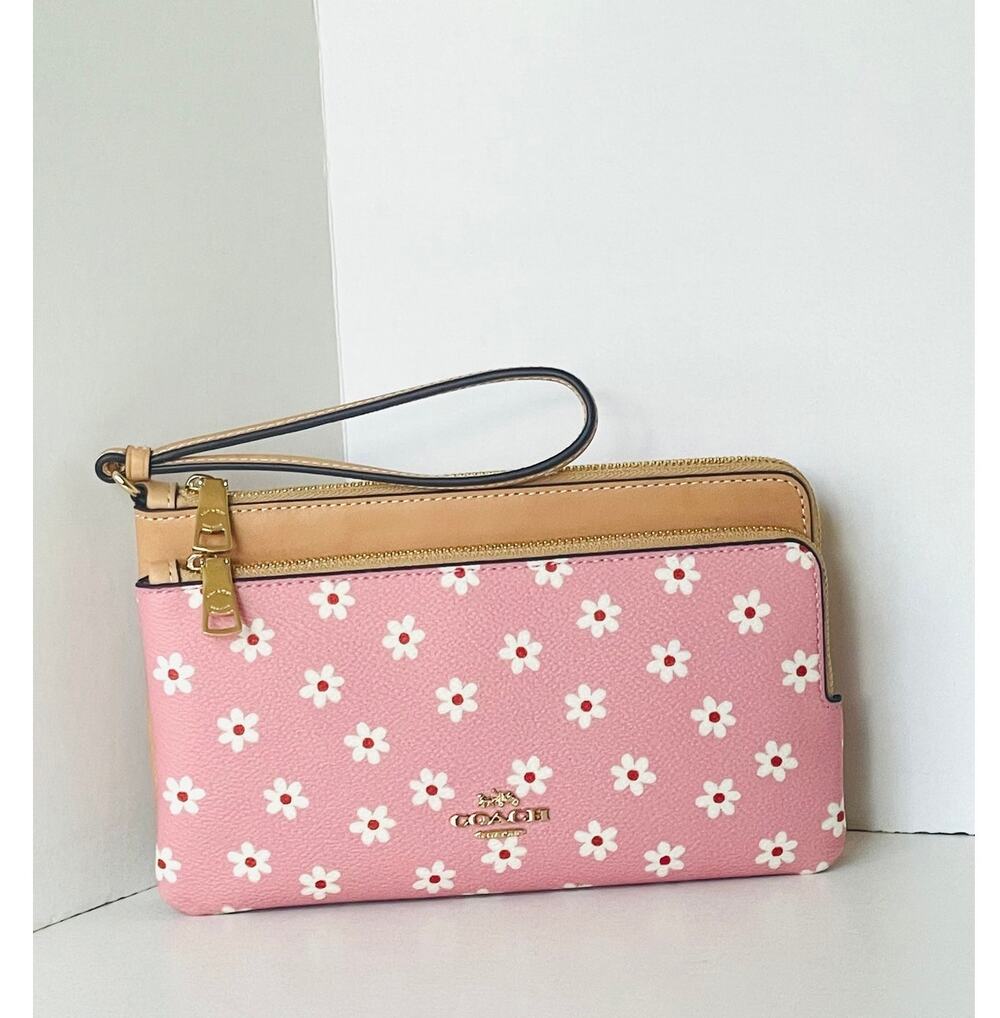 Coach Double Zip Phone Wallet CEY48 Pink Floral Wristlet Clutch